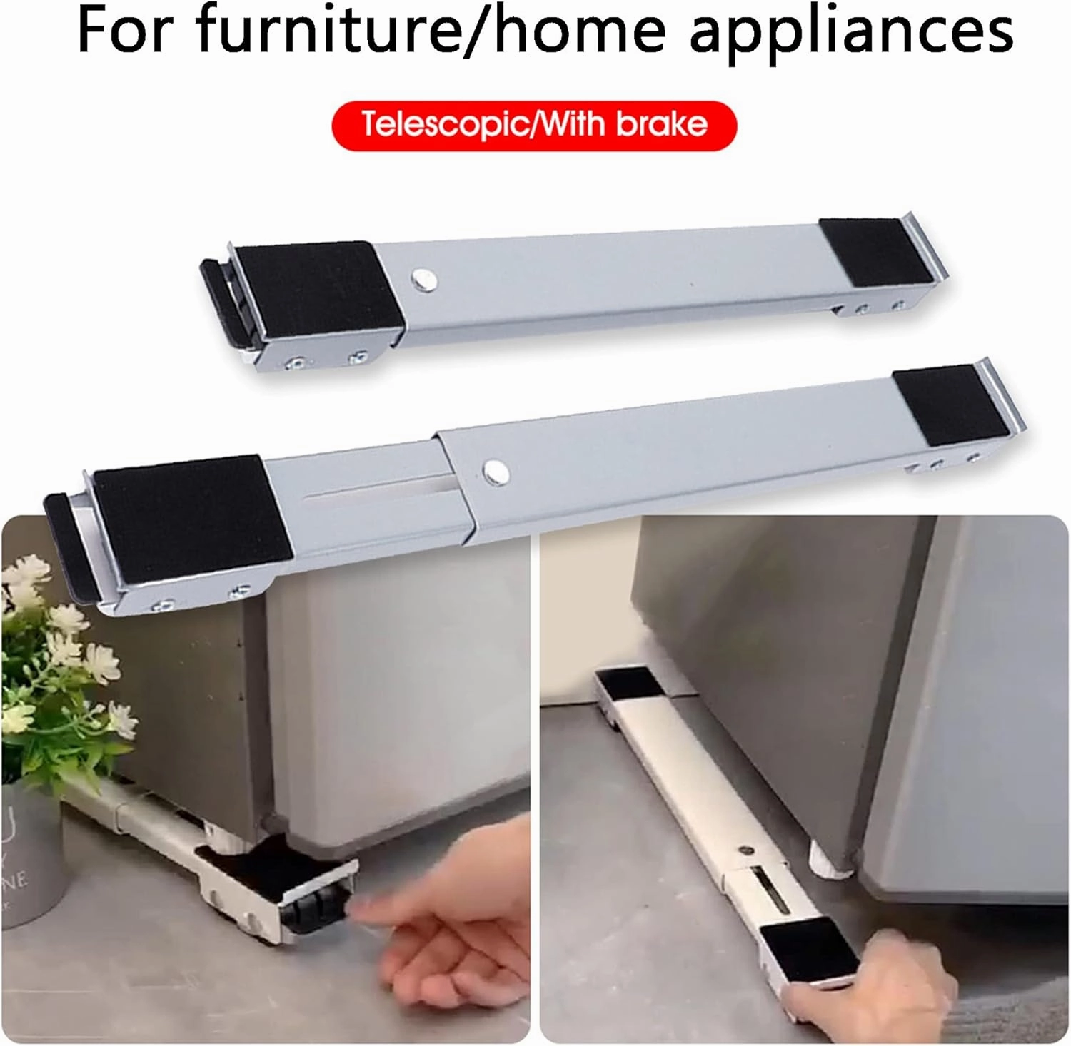 Multi-Functional Washing Machine Stand,Adjustable Base Mobile Furniture Dolly Roller with 24 Wheels,for Mini Fridge,Washing,Dryer,Max Load 661LB(300KG) (Color : White, Size : 4pcs)