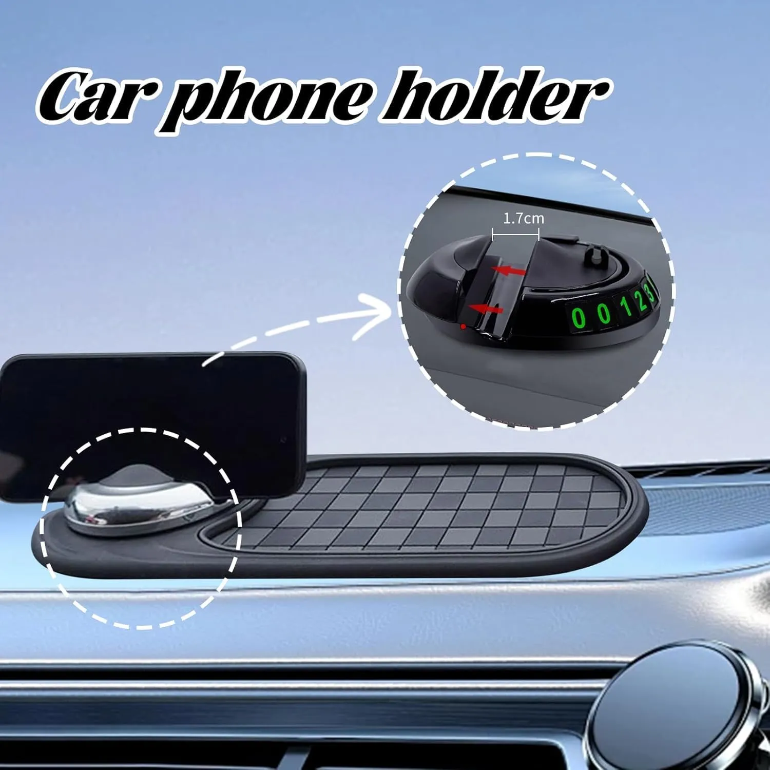 Multifunction Car Anti-Slip Mat, Car Anti Slip Mat Phone Holder, Multifunctional Car Anti-Slip Mat, All in One Dashboard Companion Mat (Brown Silver)
