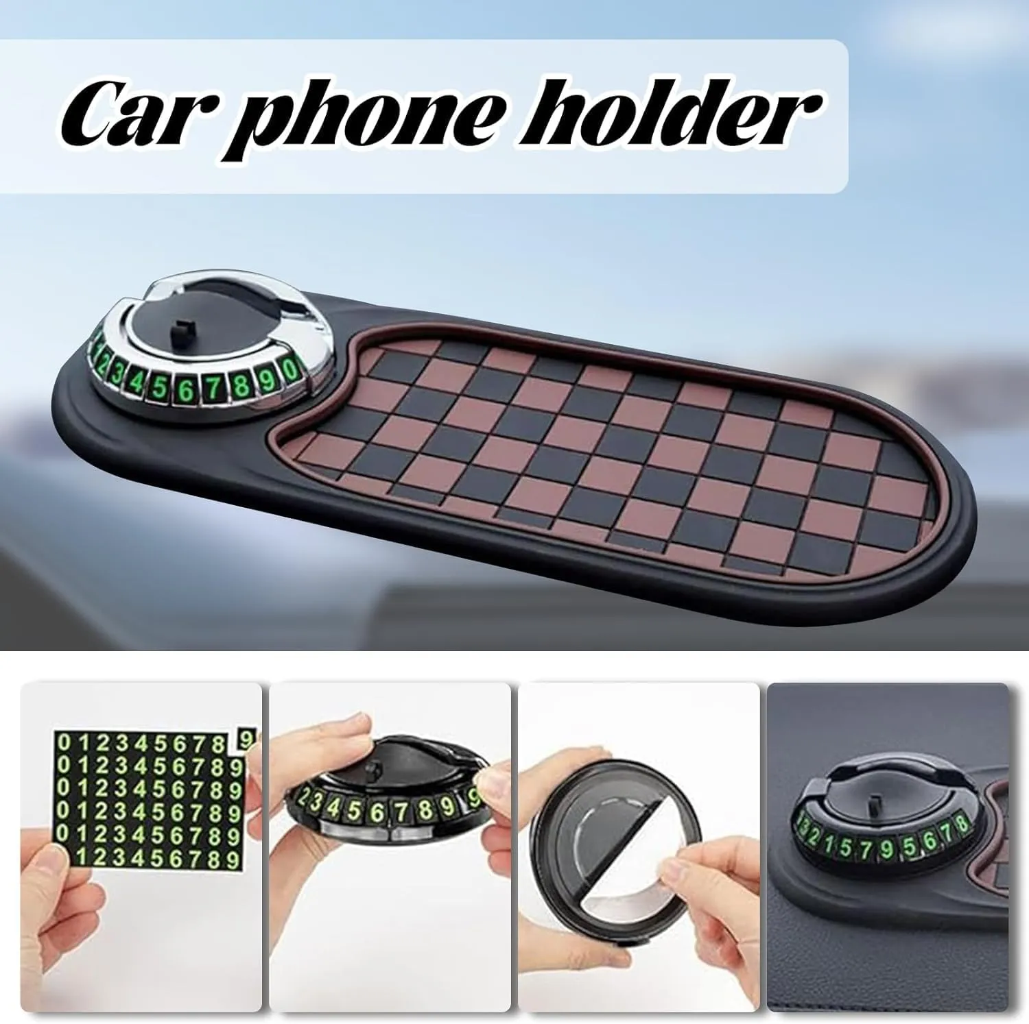 Multifunction Car Anti-Slip Mat, Car Anti Slip Mat Phone Holder, Multifunctional Car Anti-Slip Mat, All in One Dashboard Companion Mat (Brown Silver)