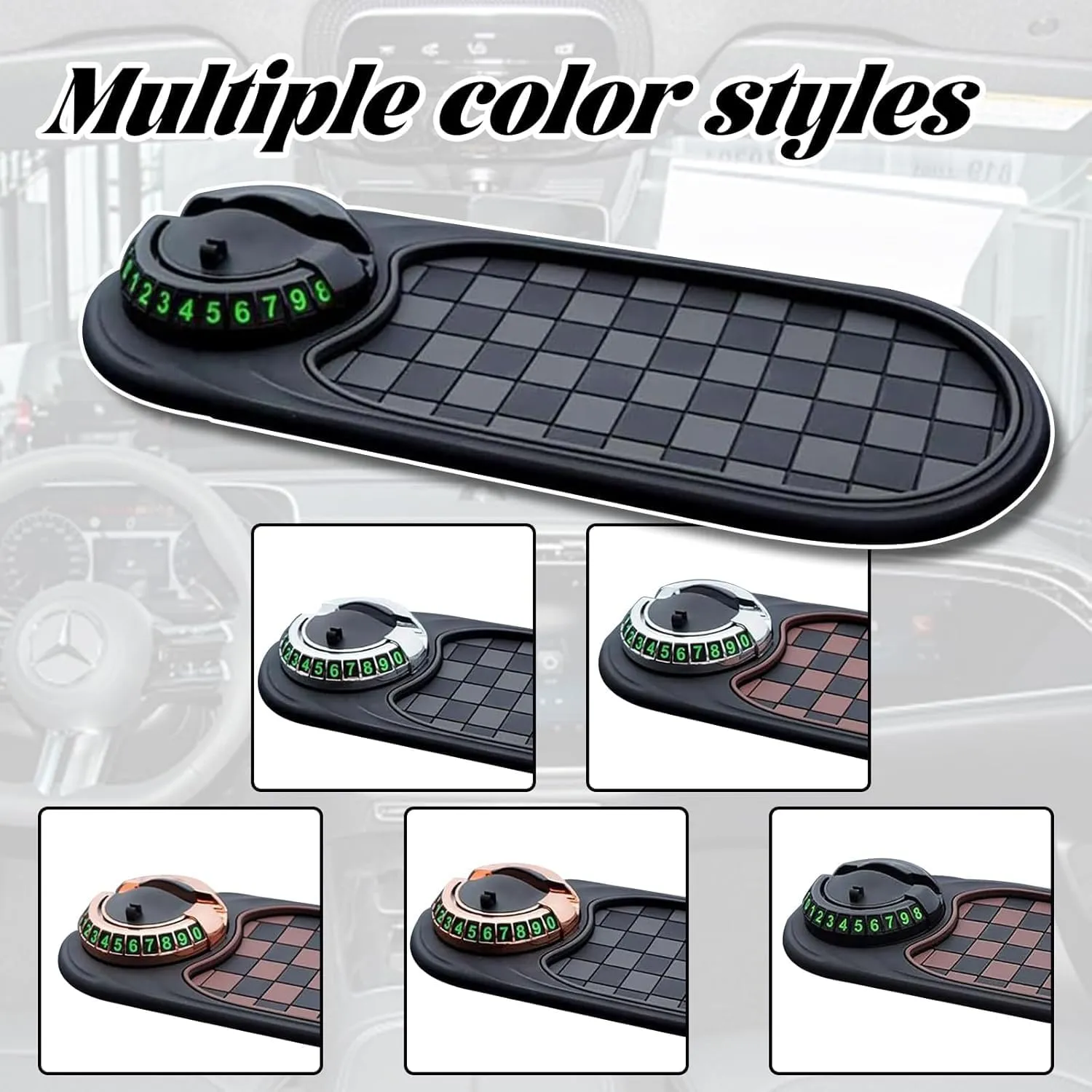 Multifunction Car Anti-Slip Mat, Car Anti Slip Mat Phone Holder, Multifunctional Car Anti-Slip Mat, All in One Dashboard Companion Mat (Brown Silver)