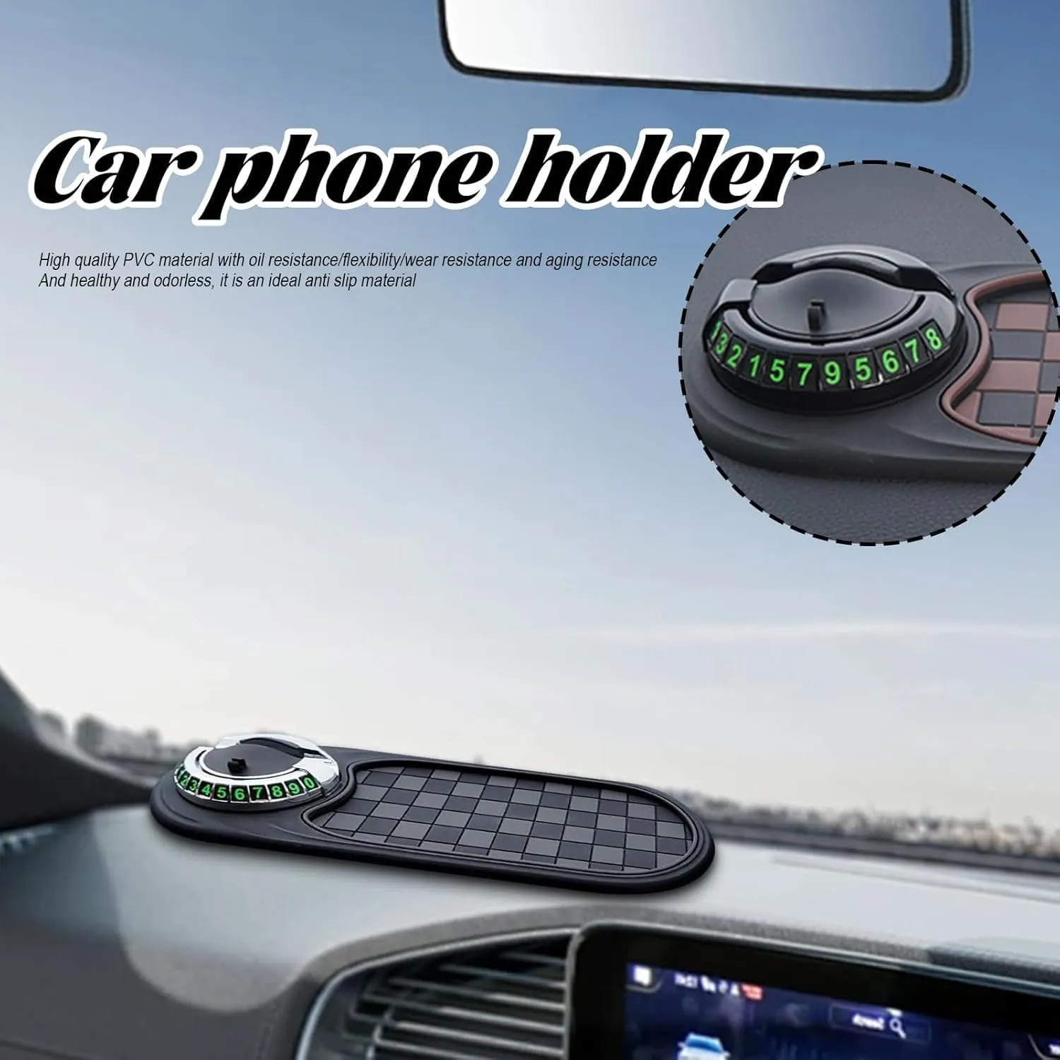 Multifunction Car Anti-Slip Mat, Car Anti Slip Mat Phone Holder, Multifunctional Car Anti-Slip Mat, All in One Dashboard Companion Mat (Brown Silver)