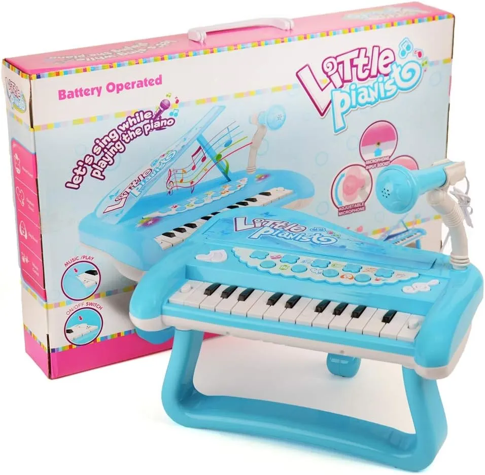 Multifunctional Toy Piano Keyboard - 5 Instrument Sounds, 3 Animal Sounds, Adjustable Microphone for Kids, Children Birthday