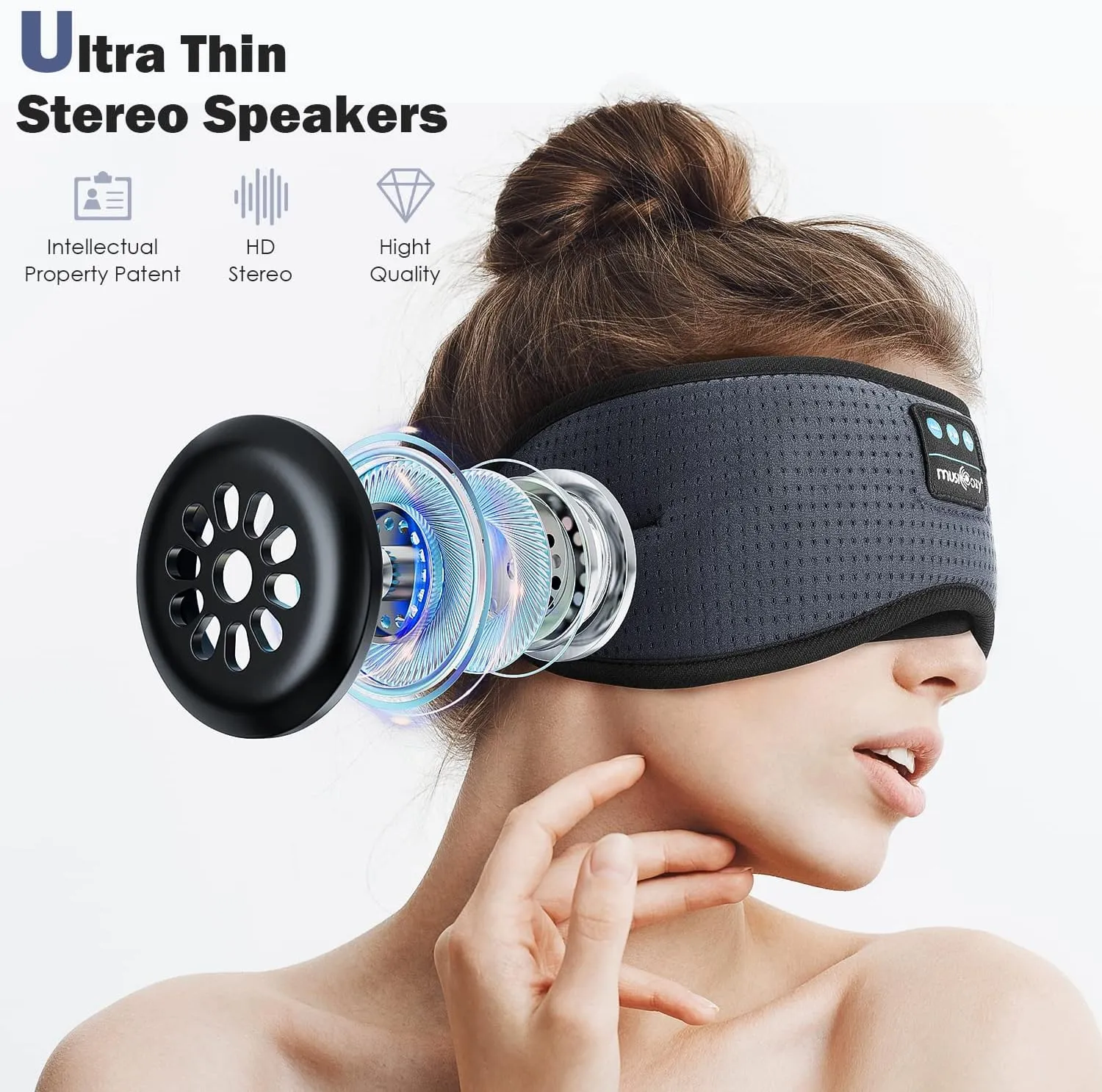 MUSICOZY White Noise Bluetooth Sleep Headphones, Bluetooth Sleep Mask 3D Wireless Music Sleeping Headphones Earbuds for Insomnia Yoga Travel Office Relax Cool Tech Gadgets Gifts, Gray