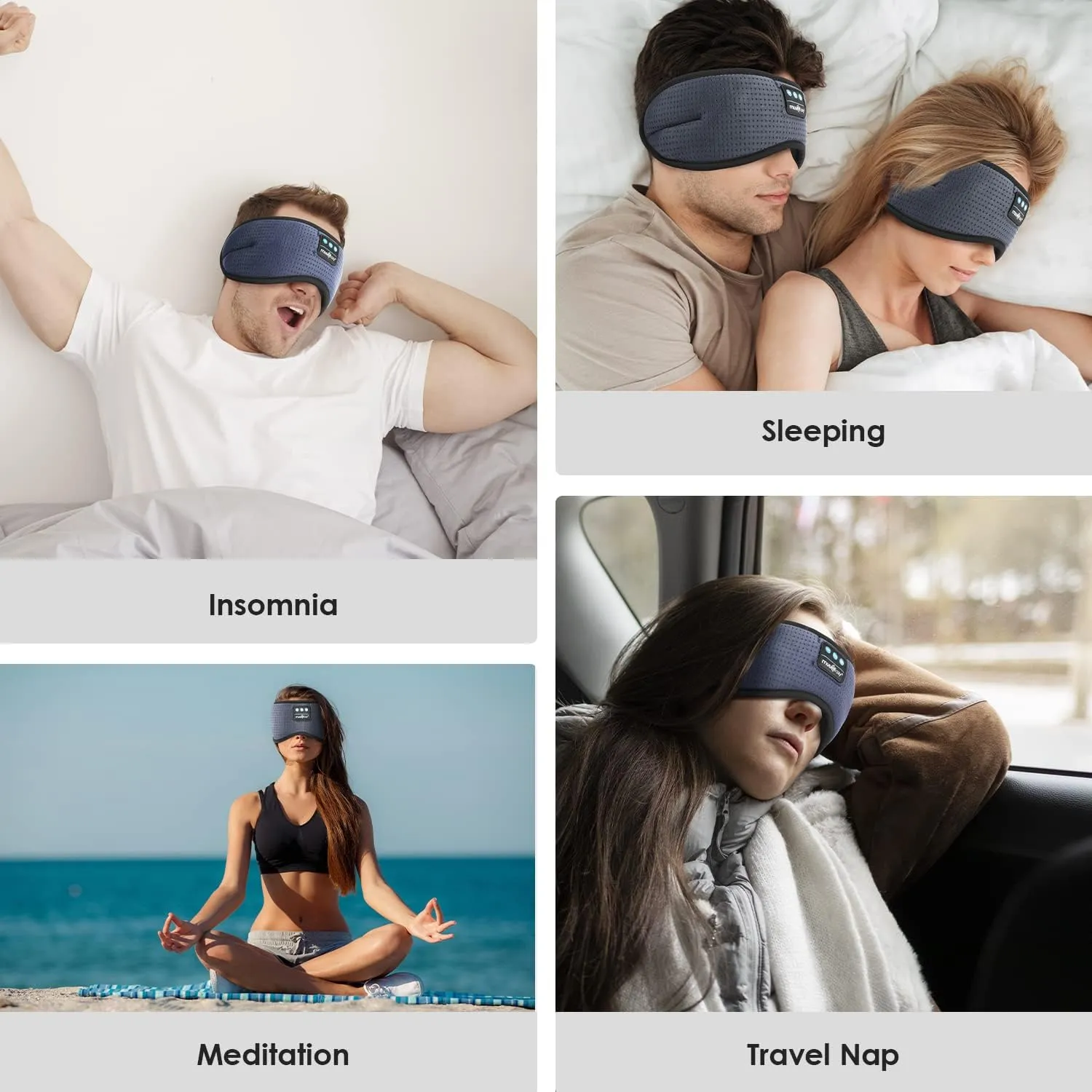 MUSICOZY White Noise Bluetooth Sleep Headphones, Bluetooth Sleep Mask 3D Wireless Music Sleeping Headphones Earbuds for Insomnia Yoga Travel Office Relax Cool Tech Gadgets Gifts, Gray