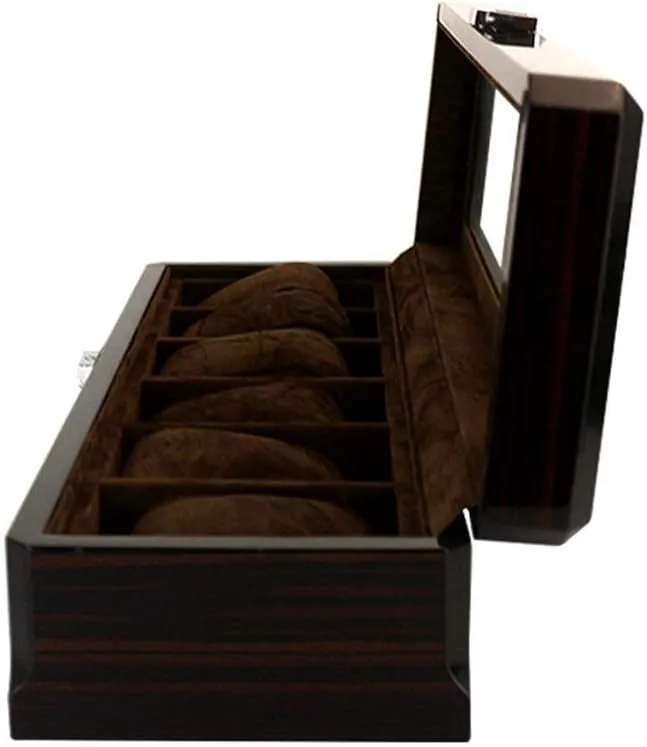 MUSUMI Watch Case Watch Jewelry Storage Box Spray Paint Transparent Glass Wooden Display Box (Color : Black, Size : 36.5x12x8.5cm) (Black 36.5x12x8.5cm)