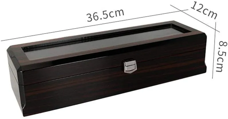 MUSUMI Watch Case Watch Jewelry Storage Box Spray Paint Transparent Glass Wooden Display Box (Color : Black, Size : 36.5x12x8.5cm) (Black 36.5x12x8.5cm)
