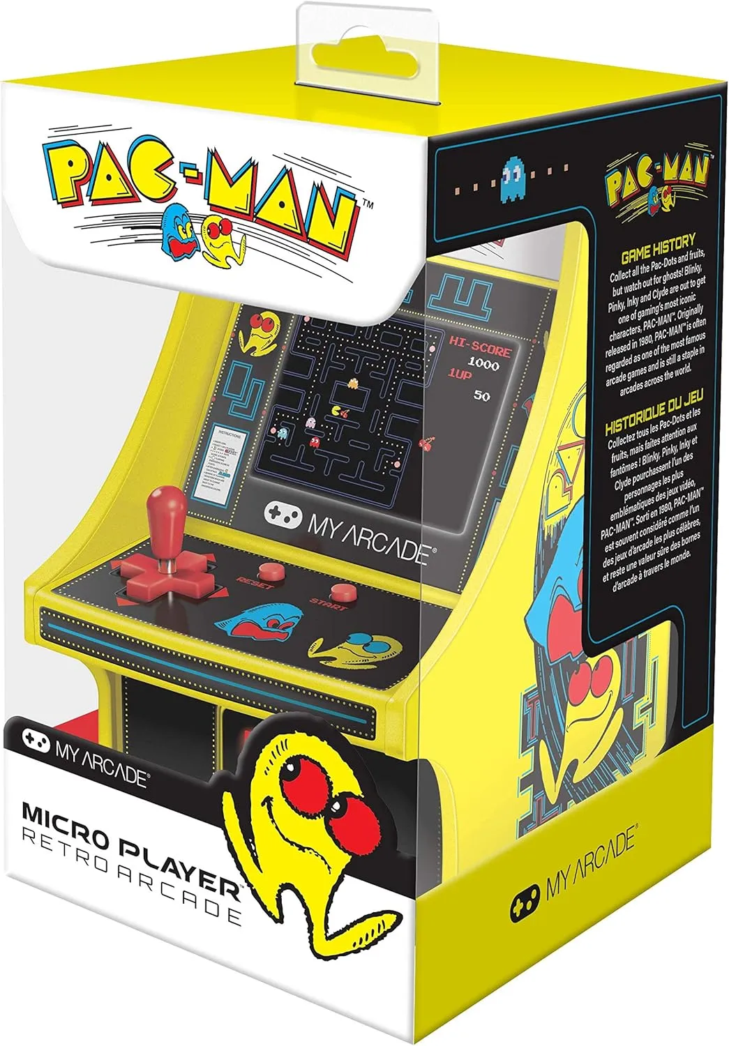 My Arcade DGUNL-3220 Micro Player Mini Arcade Machine Pac-Man Video Game, Fully Playable,6.75 Inch Collectible,Color Display, Speaker,Volume Buttons, Headphone Jack,Battery or Micro USB Powered, Black