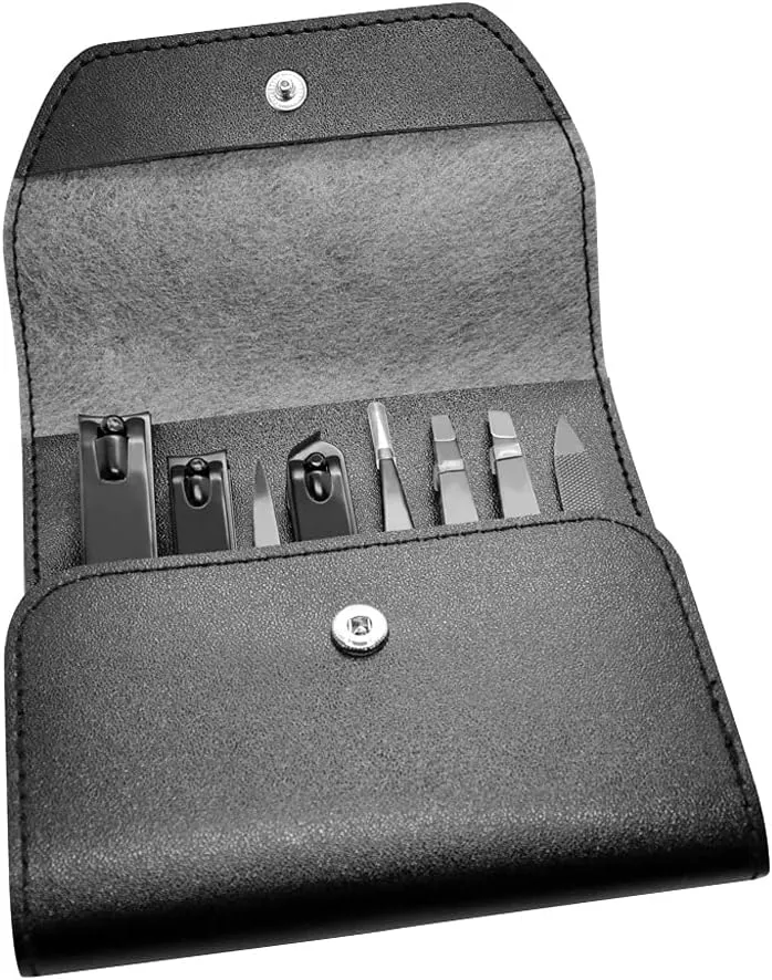 Nail Clippers Set Manicure Pedicure Personal Care Set Man Built in Nail File Portable Nail Clippers 8 Pieces Black Home Use