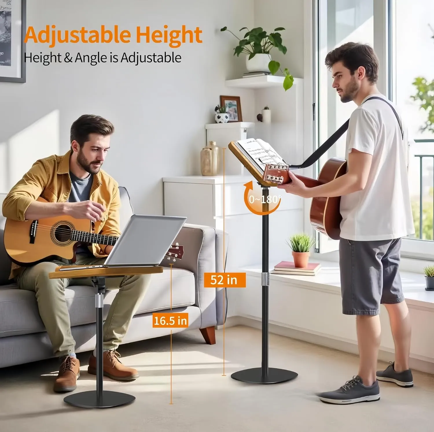 NAMON 2-in-1 Dual-Use Music Stand & Tabletop Stand, Heavy Duty Solid Wooden Music Stand for Sheet Music, Adjustable Height & Angle, With Page Paper Clip, Ideal for Violin Guitar Piano Players