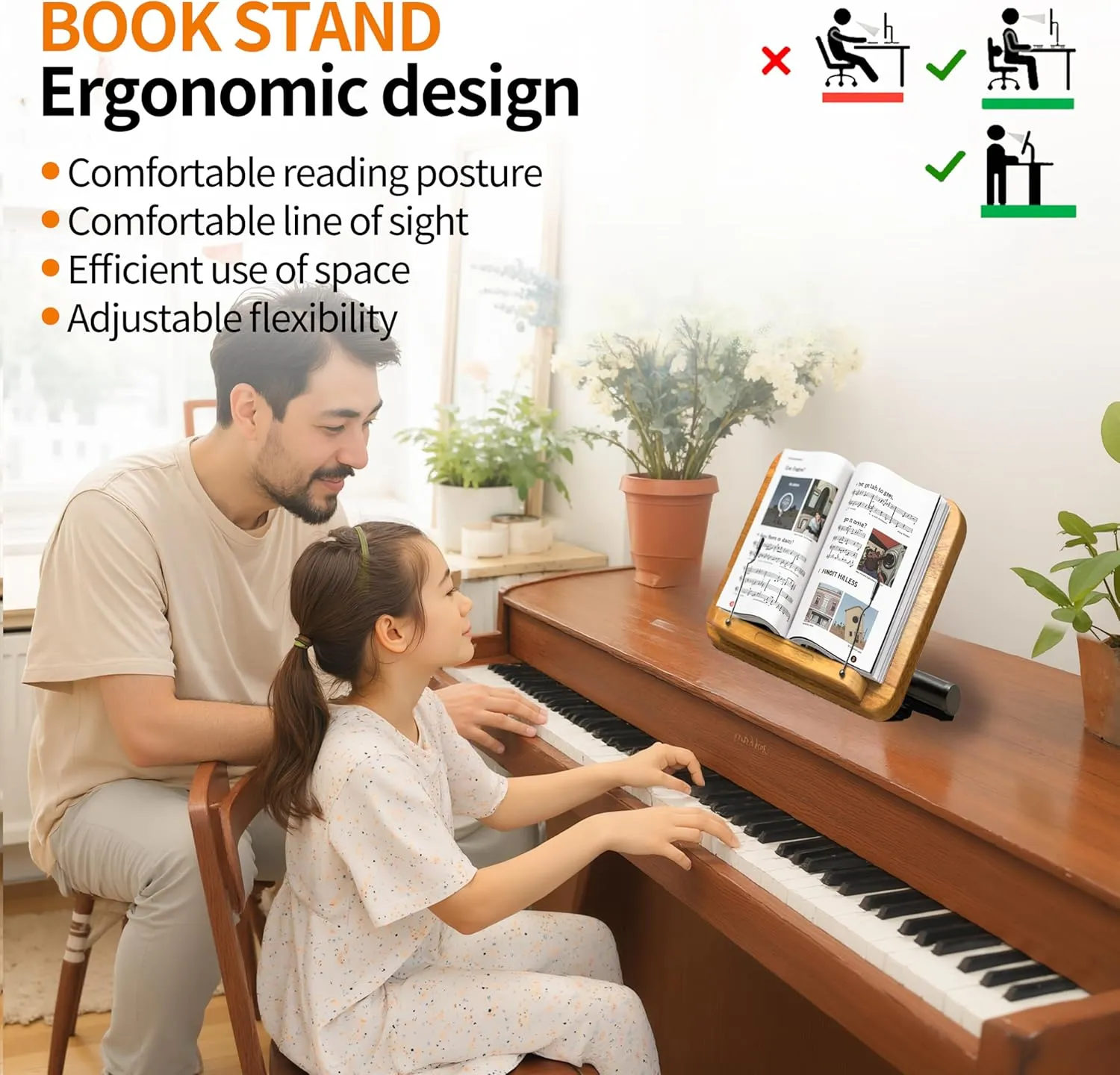 NAMON 2-in-1 Dual-Use Music Stand & Tabletop Stand, Heavy Duty Solid Wooden Music Stand for Sheet Music, Adjustable Height & Angle, With Page Paper Clip, Ideal for Violin Guitar Piano Players