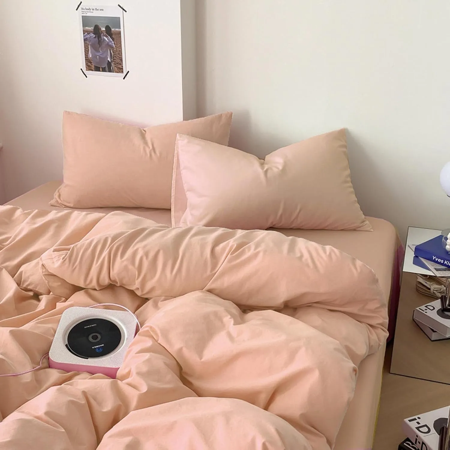 Nanko Peach Coral Queen Size Comforter Set, Soft Microfiber Down Alternative Duvet Insert, Modern Farmhouse Neutral Spring Decor Bedding Sets Bed in a Bag for Women Men Teen Girls, 90 x 90 inch 3pcs