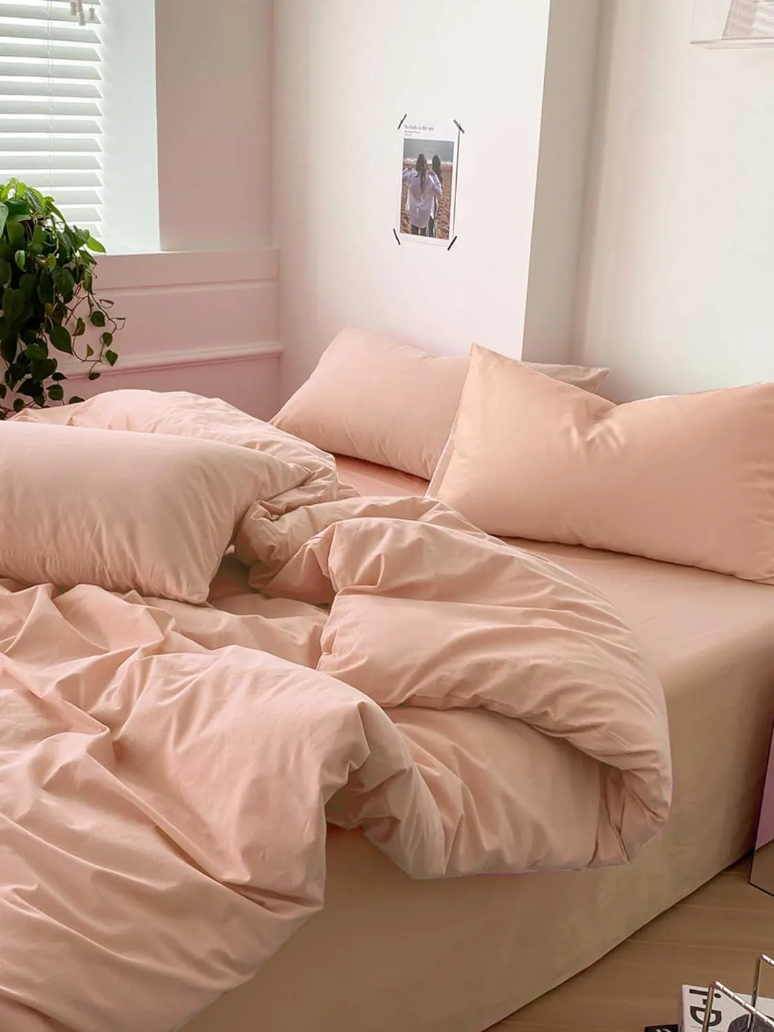 Nanko Peach Coral Queen Size Comforter Set, Soft Microfiber Down Alternative Duvet Insert, Modern Farmhouse Neutral Spring Decor Bedding Sets Bed in a Bag for Women Men Teen Girls, 90 x 90 inch 3pcs