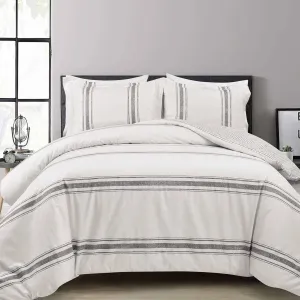 Nanko Striped Full Size Comforter Set 3 Pcs, White and Grey Print Pattern Soft Down Alternative Duvet Insert Gray Bed Set, Modern Farmhouse Bedding Set in a Bag for Women Men Teen, 80x90 Bedroom Decor