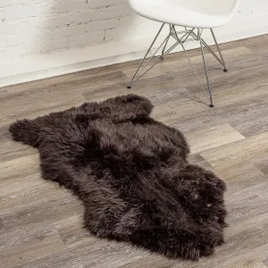 Natural Milan Genuine Sheepskin Area Rugs with Thick and Lush Pile, Fluffy Sheep Fur Rug with Anti-Skid Backing for Bedroom Living Room, Single Pelt, Chocolate 2 ft x 3 ft