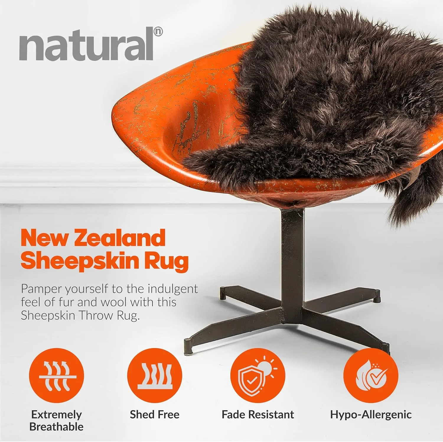 Natural Milan Genuine Sheepskin Area Rugs with Thick and Lush Pile, Fluffy Sheep Fur Rug with Anti-Skid Backing for Bedroom Living Room, Single Pelt, Chocolate 2 ft x 3 ft