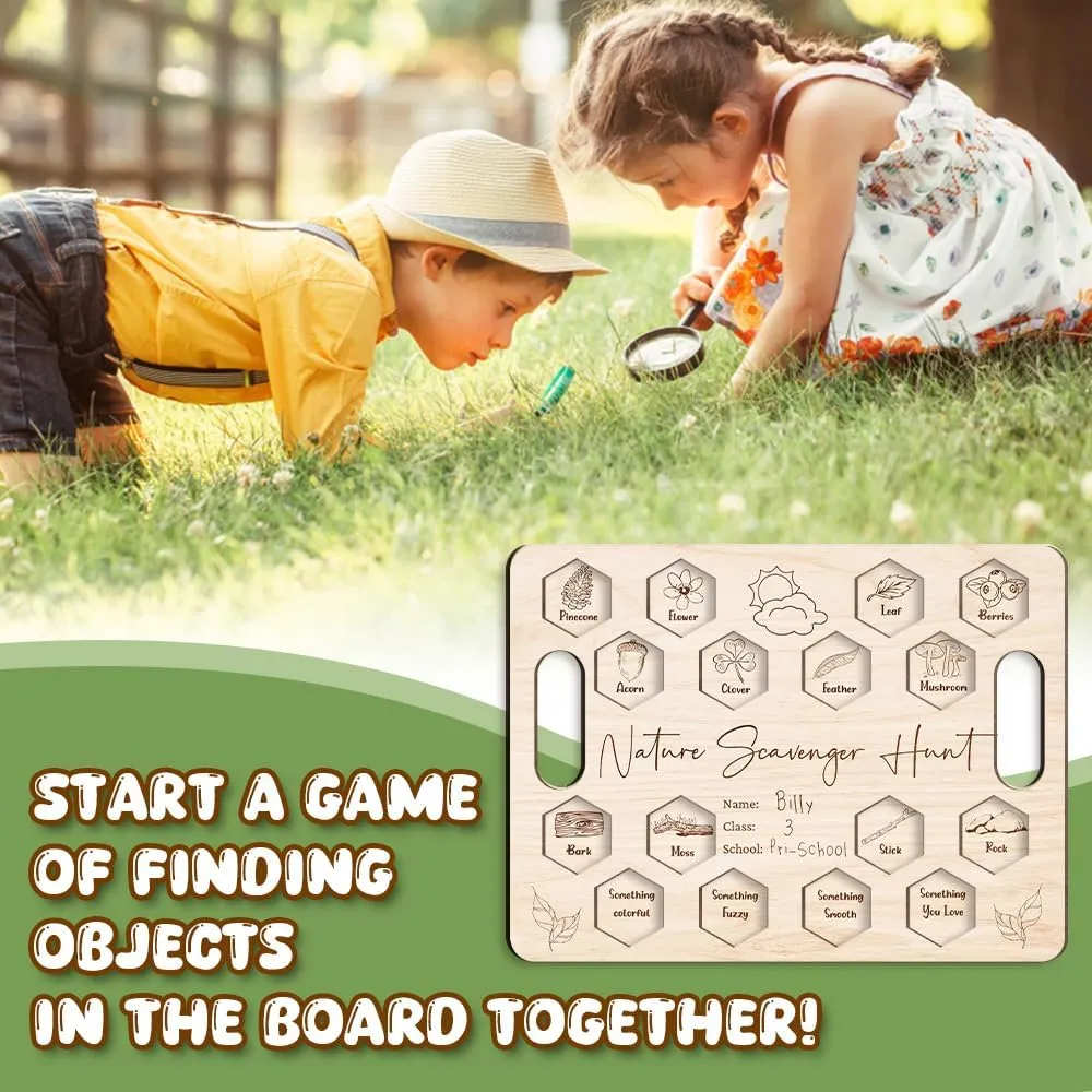 Nature Scavenger Hunt Board for Kids, Outdoor Scavenger Hunt Games for Kids, Forest School Homeschool Preschool Montessori Wooden Game Tray, Nature Treasure Hunt Game for Friend and Family