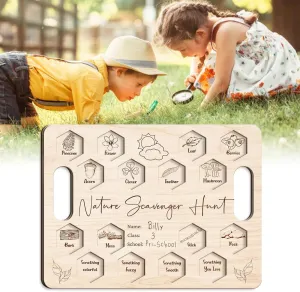 Nature Scavenger Hunt Board for Kids, Outdoor Scavenger Hunt Games for Kids, Forest School Homeschool Preschool Montessori Wooden Game Tray, Nature Treasure Hunt Game for Friend and Family