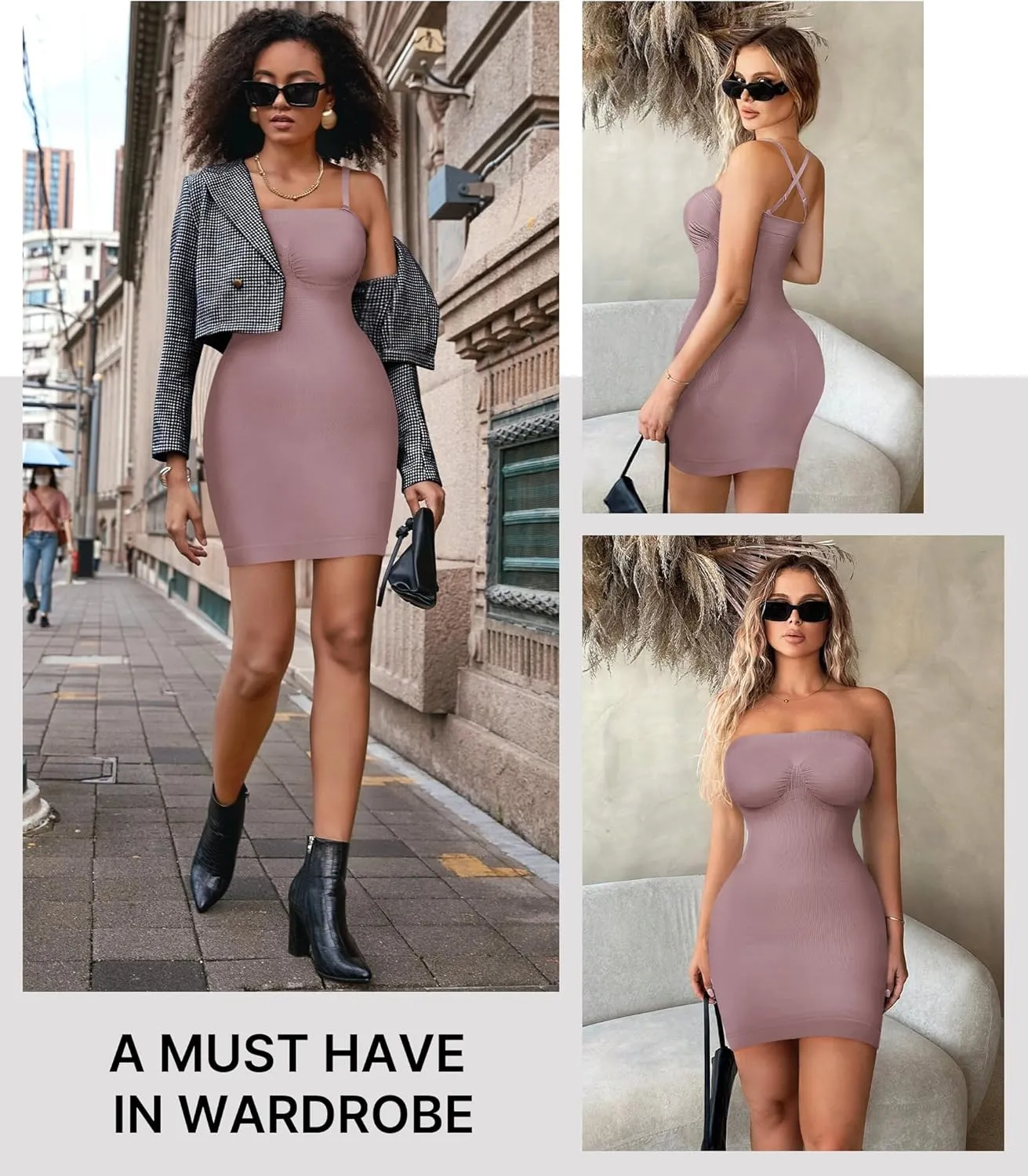 Nebility Strapless Shapewear Slip for Women Tummy Control Body Shaper Under Dress Seamless Lingerie with Removable Straps