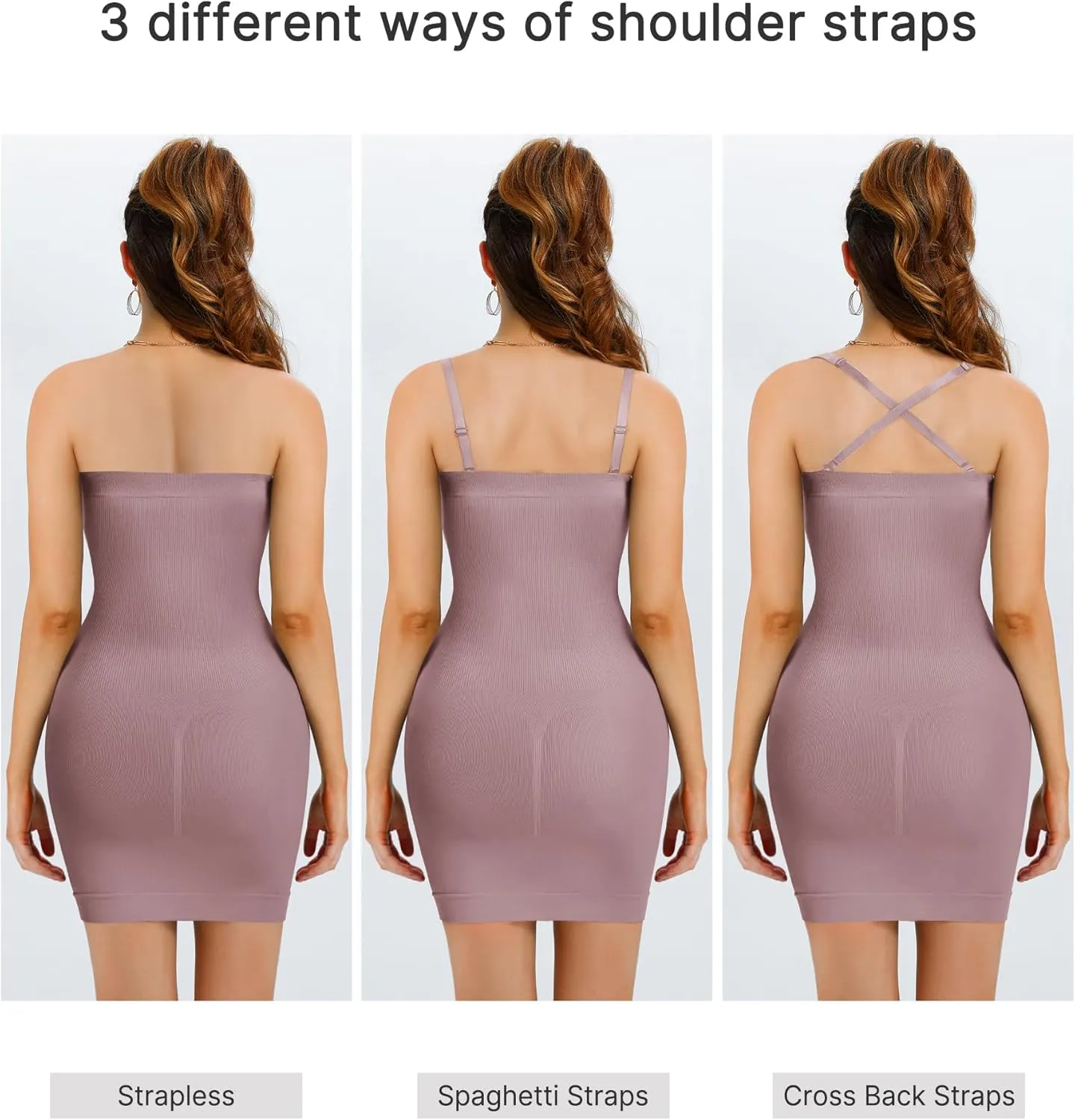 Nebility Strapless Shapewear Slip for Women Tummy Control Body Shaper Under Dress Seamless Lingerie with Removable Straps