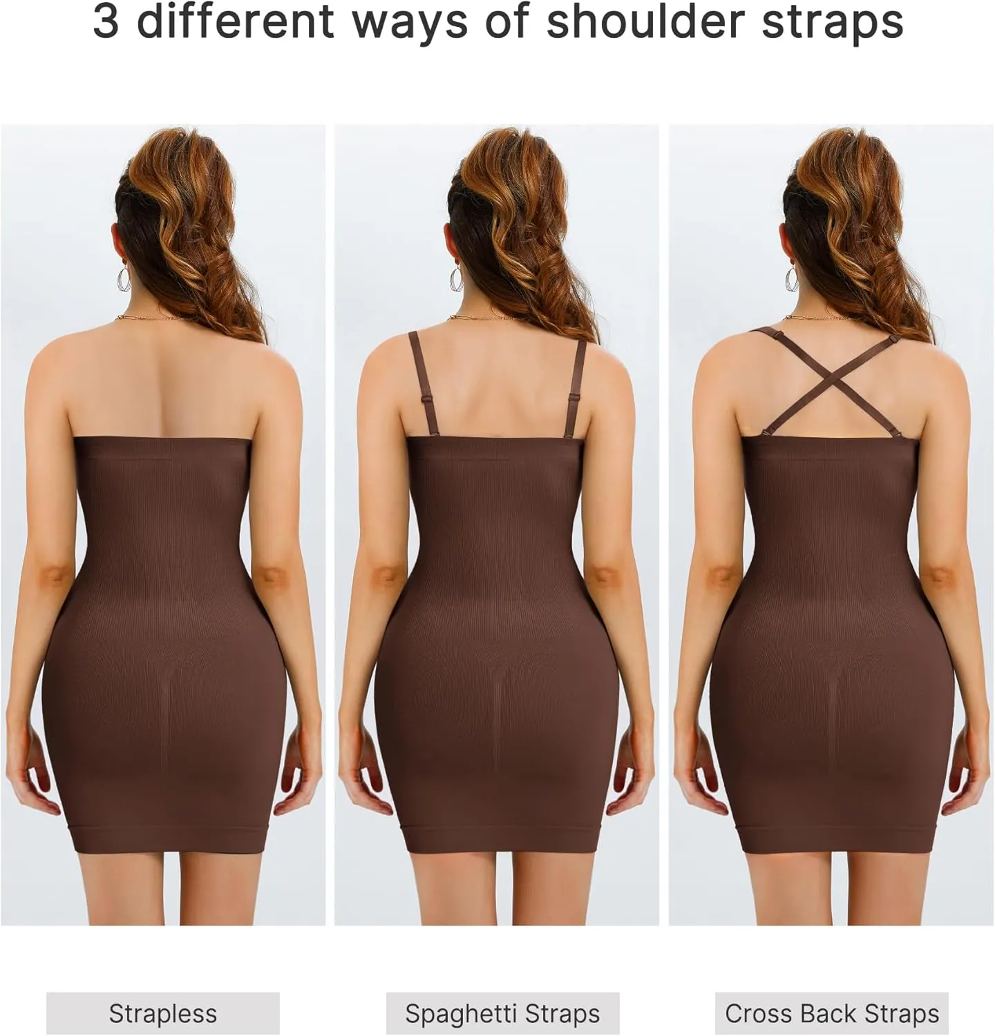 Nebility Strapless Shapewear Slip for Women Tummy Control Body Shaper Under Dress Seamless Lingerie with Removable Straps
