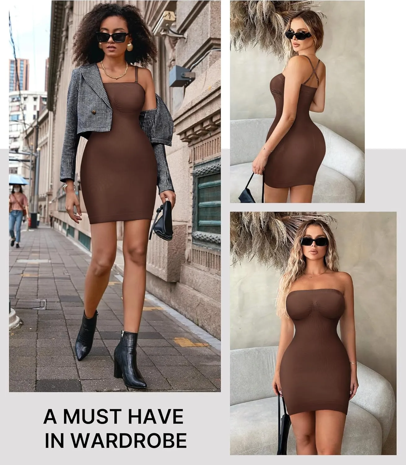 Nebility Strapless Shapewear Slip for Women Tummy Control Body Shaper Under Dress Seamless Lingerie with Removable Straps