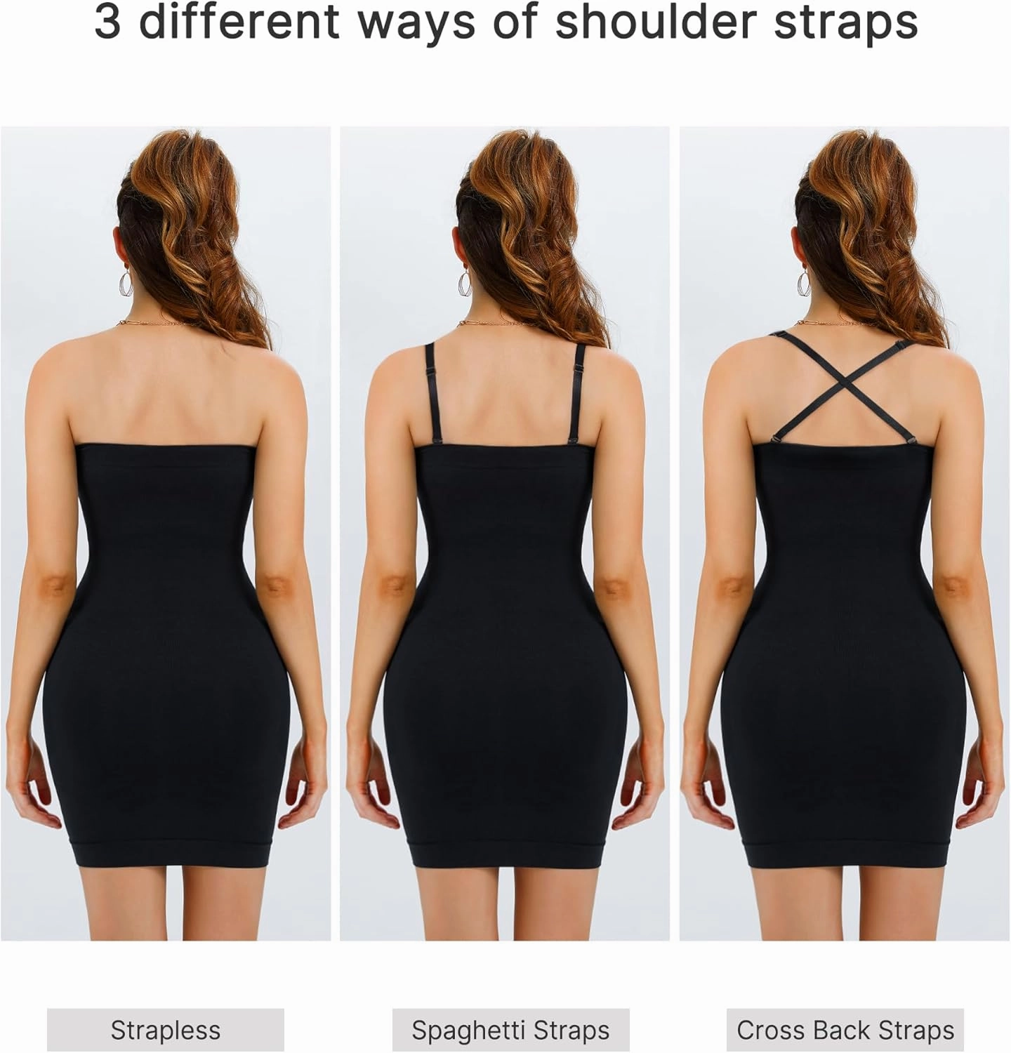 Nebility Strapless Shapewear Slip for Women Tummy Control Body Shaper Under Dress Seamless Lingerie with Removable Straps
