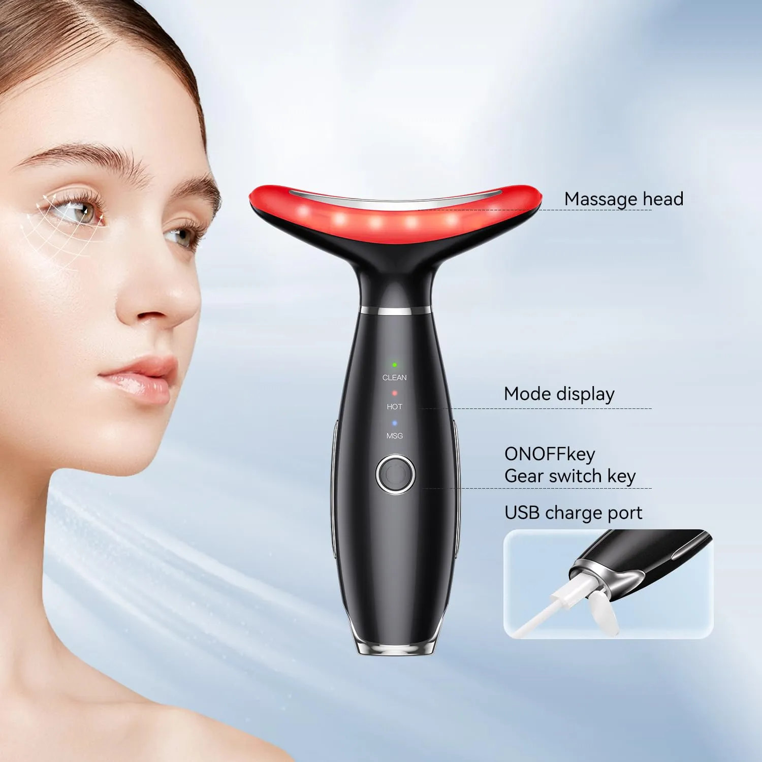 Neck Face Massager, 3-in-1 Portable Facial Massager, Face Sculpting Tool(Black)