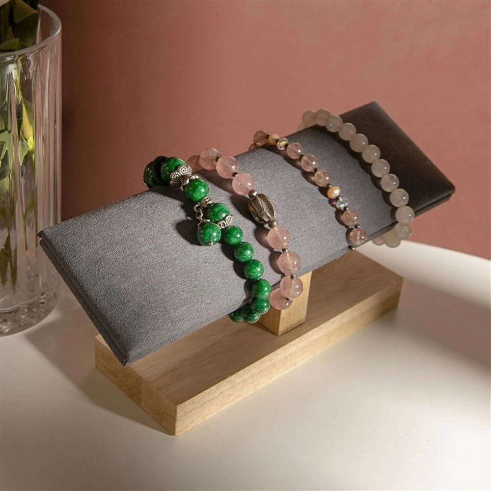 Necklace Display Holder Velvet Wooden Jewelry Rack Bracelet Watch Stand Display Props Shopping Mall Counter Jewelry Display Organizers Jewellery Stand Holder(Gris)