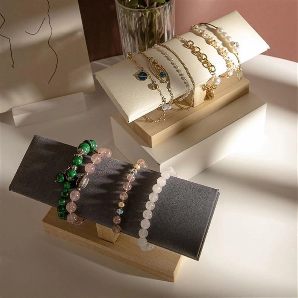Necklace Display Holder Velvet Wooden Jewelry Rack Bracelet Watch Stand Display Props Shopping Mall Counter Jewelry Display Organizers Jewellery Stand Holder(White)