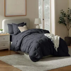 Nestl Twin XL Comforter Set 5 Piece - Pintuck Twin XL Bedding Set Black, College Dorm Room Essentials Bed in a Bag, Twin XL Comforter Set for College Girls and Boys with Sheets, Pillowcase and Sham