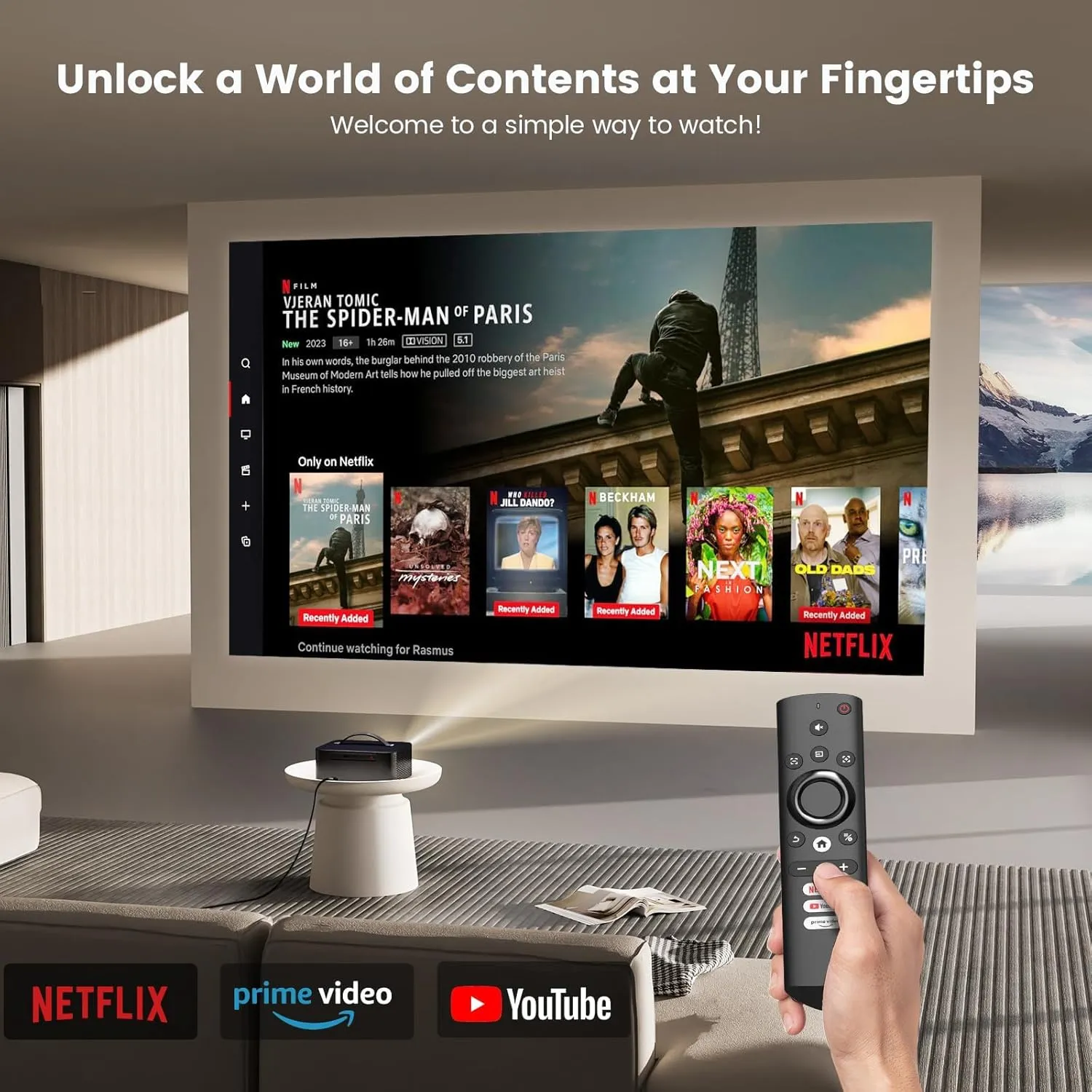 [Netflix-Licensed/1200 ANSI]Outdoor-Projector-4K with Wifi6 and Bluetooth, Smart TV OS & DoIby Audio, Portable Projector with Netflix/YouTube/PrimeVideo, ONOAYO 1080P Movie Proyector with 300''Display