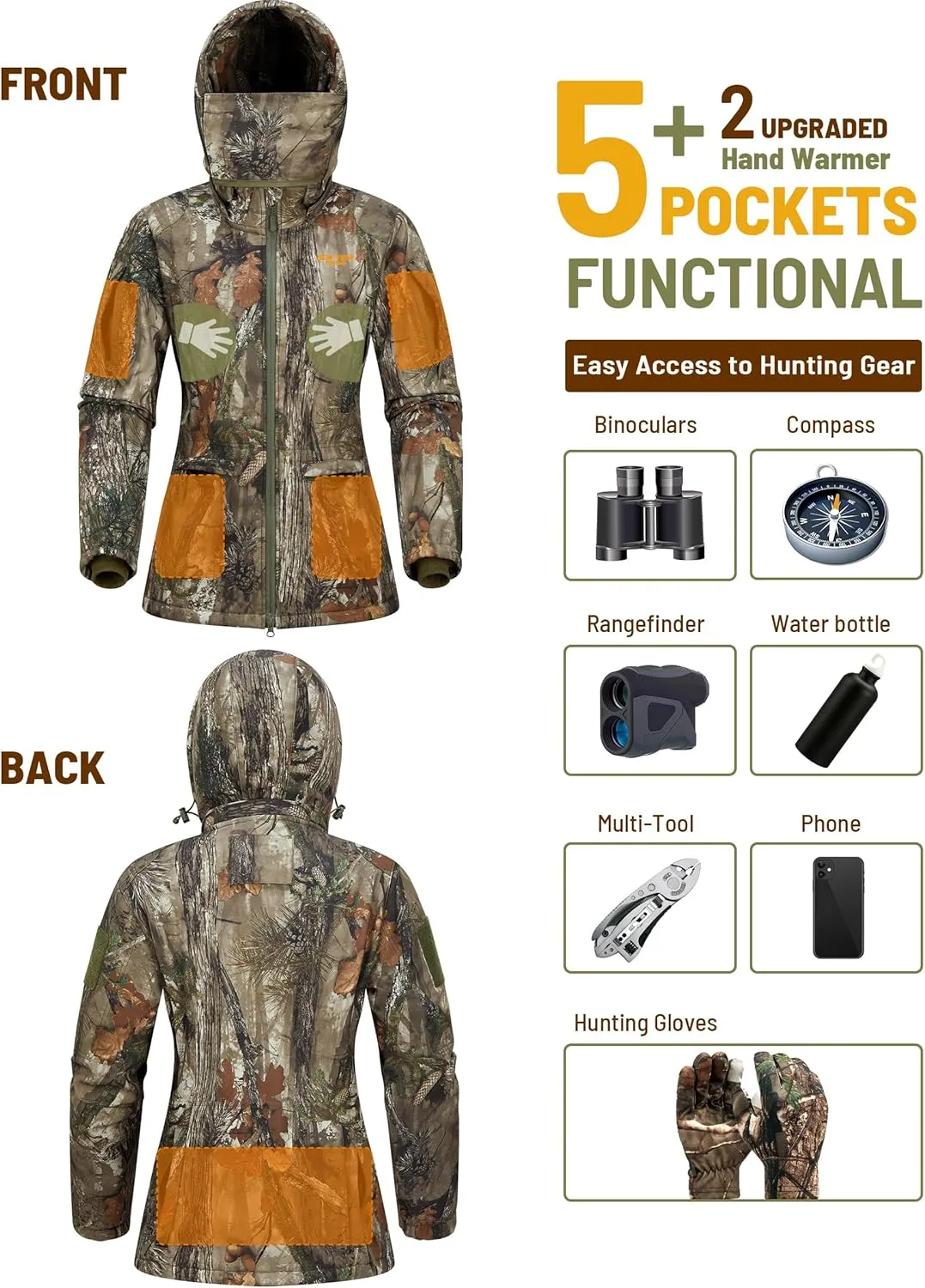 NEW VIEW Womens Hunting Clothes, Upgraded Ultra-Quiet Water Resistant Camo Hunting Jacket for Duck Waterfowl Deer Hunting
