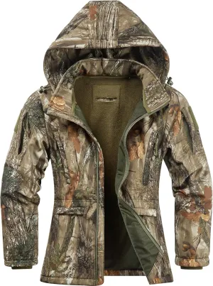 NEW VIEW Womens Hunting Clothes, Upgraded Ultra-Quiet Water Resistant Camo Hunting Jacket for Duck Waterfowl Deer Hunting