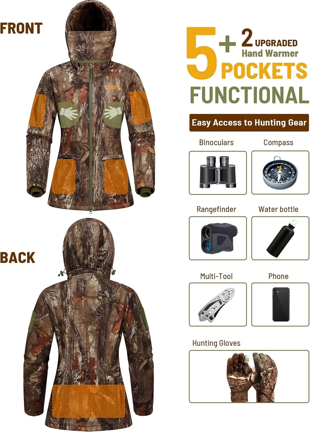 NEW VIEW Womens Hunting Clothes, Upgraded Ultra-Quiet Water Resistant Camo Hunting Jacket for Duck Waterfowl Deer Hunting