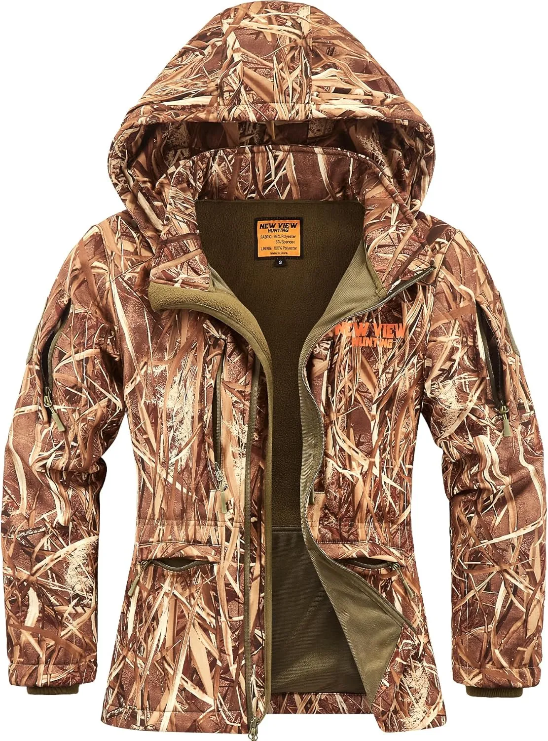 NEW VIEW Womens Hunting Clothes, Upgraded Ultra-Quiet Water Resistant Camo Hunting Jacket for Duck Waterfowl Deer Hunting
