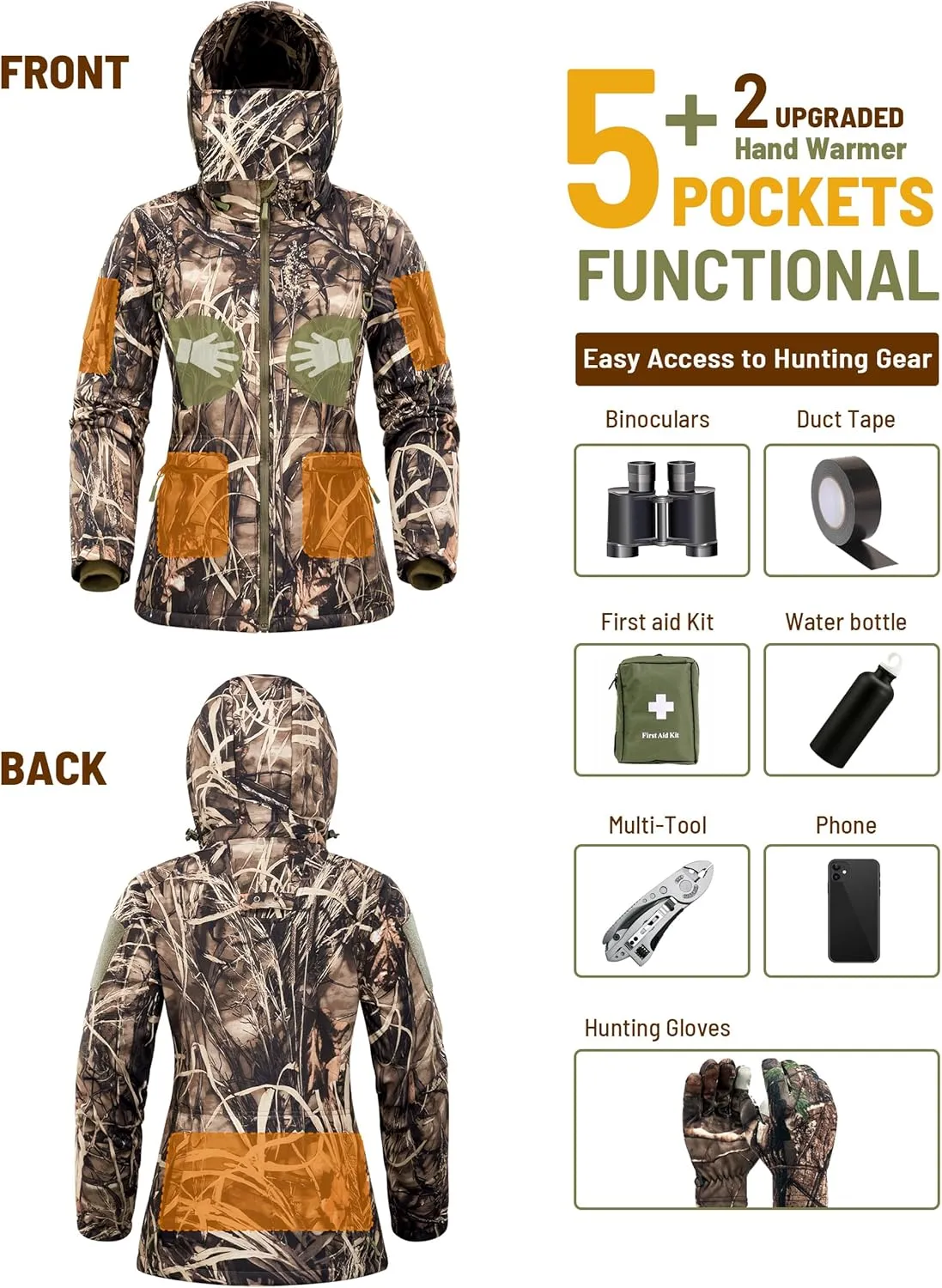 NEW VIEW Womens Hunting Clothes, Upgraded Ultra-Quiet Water Resistant Camo Hunting Jacket for Duck Waterfowl Deer Hunting
