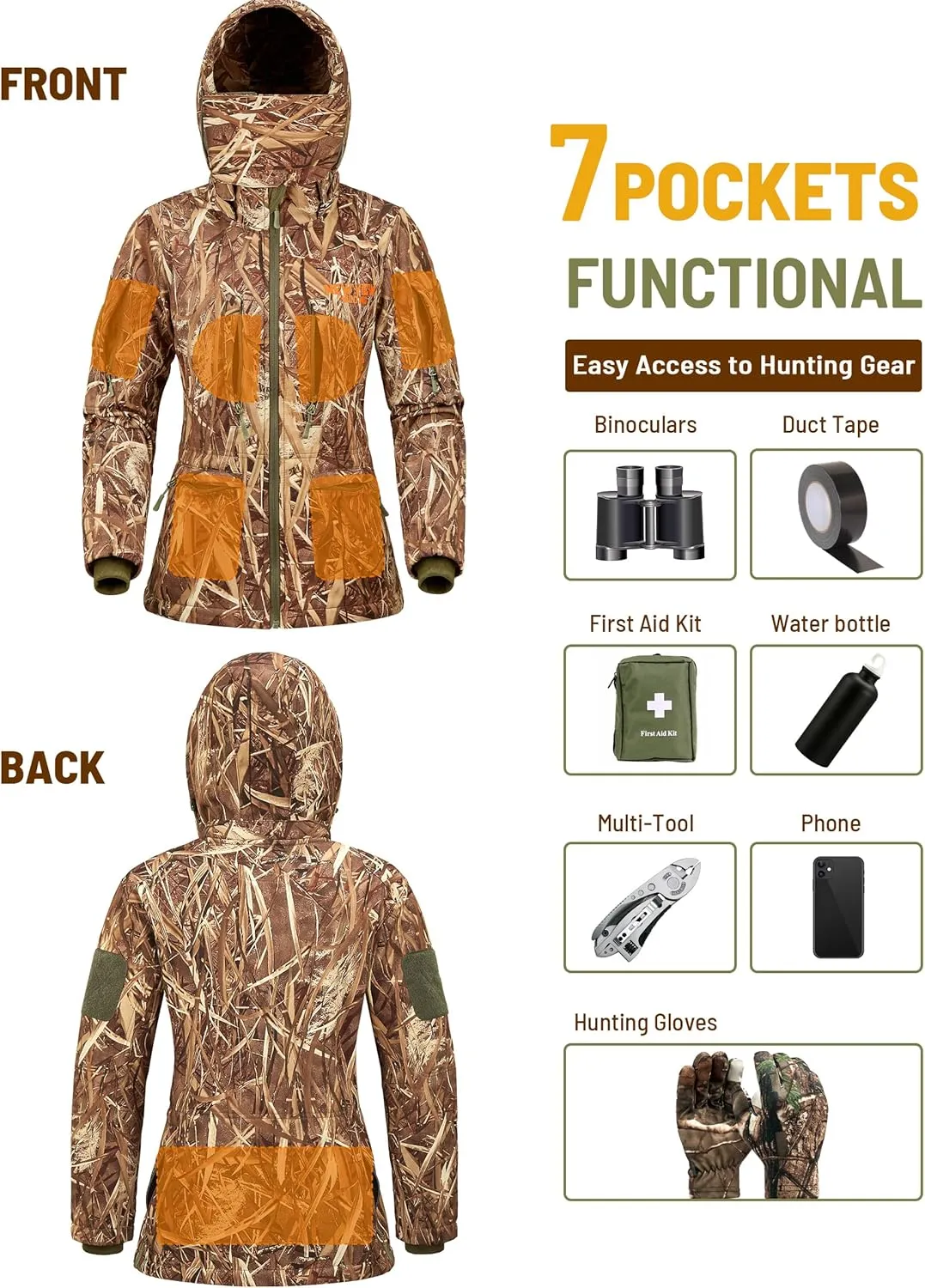 NEW VIEW Womens Hunting Clothes, Upgraded Ultra-Quiet Water Resistant Camo Hunting Jacket for Duck Waterfowl Deer Hunting