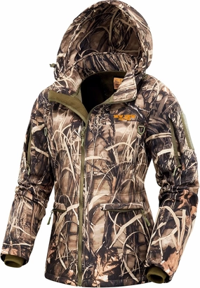 NEW VIEW Womens Hunting Clothes, Upgraded Ultra-Quiet Water Resistant Camo Hunting Jacket for Duck Waterfowl Deer Hunting