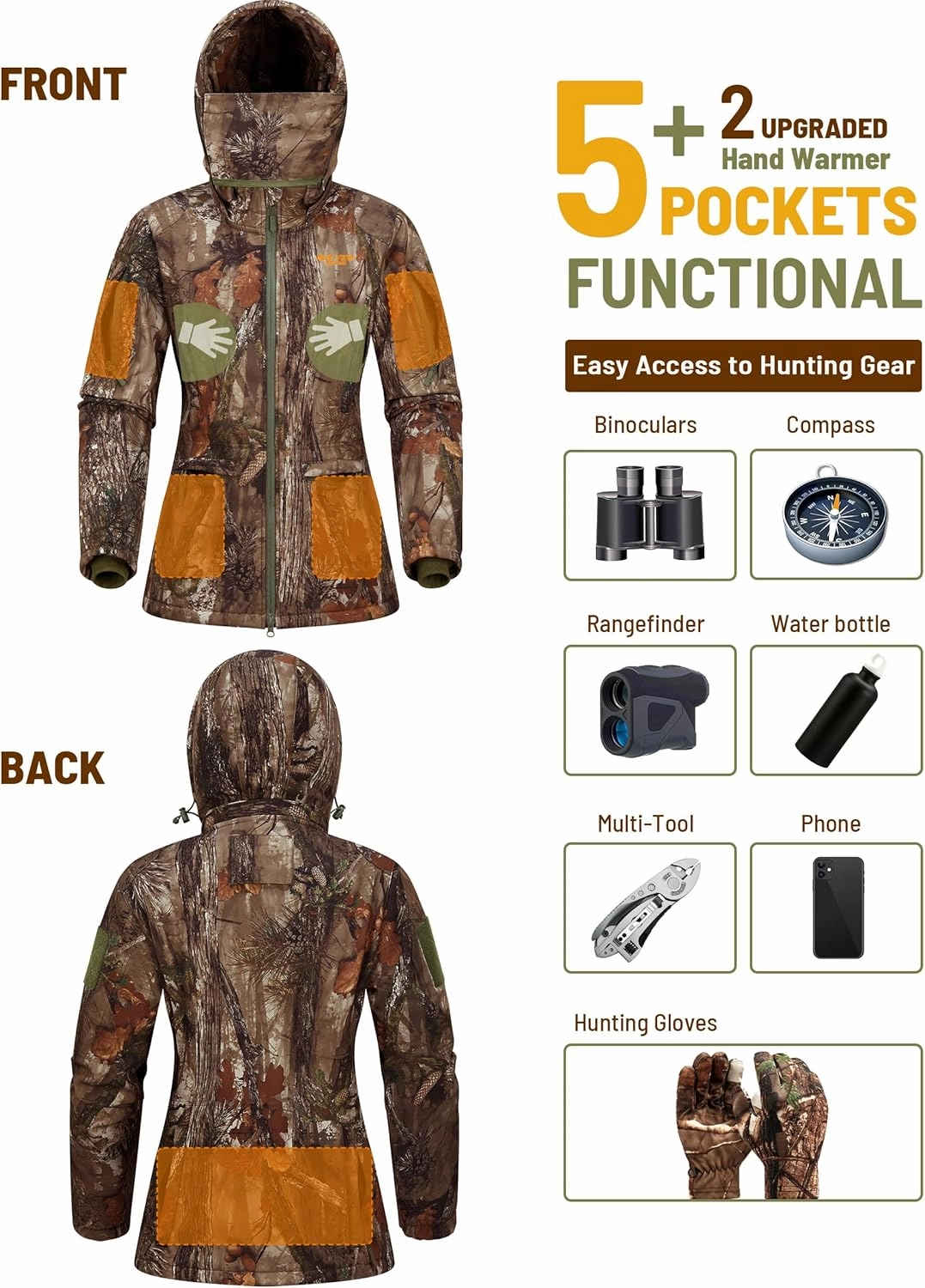 NEW VIEW Womens Hunting Clothes, Upgraded Ultra-Quiet Water Resistant Camo Hunting Jacket for Duck Waterfowl Deer Hunting