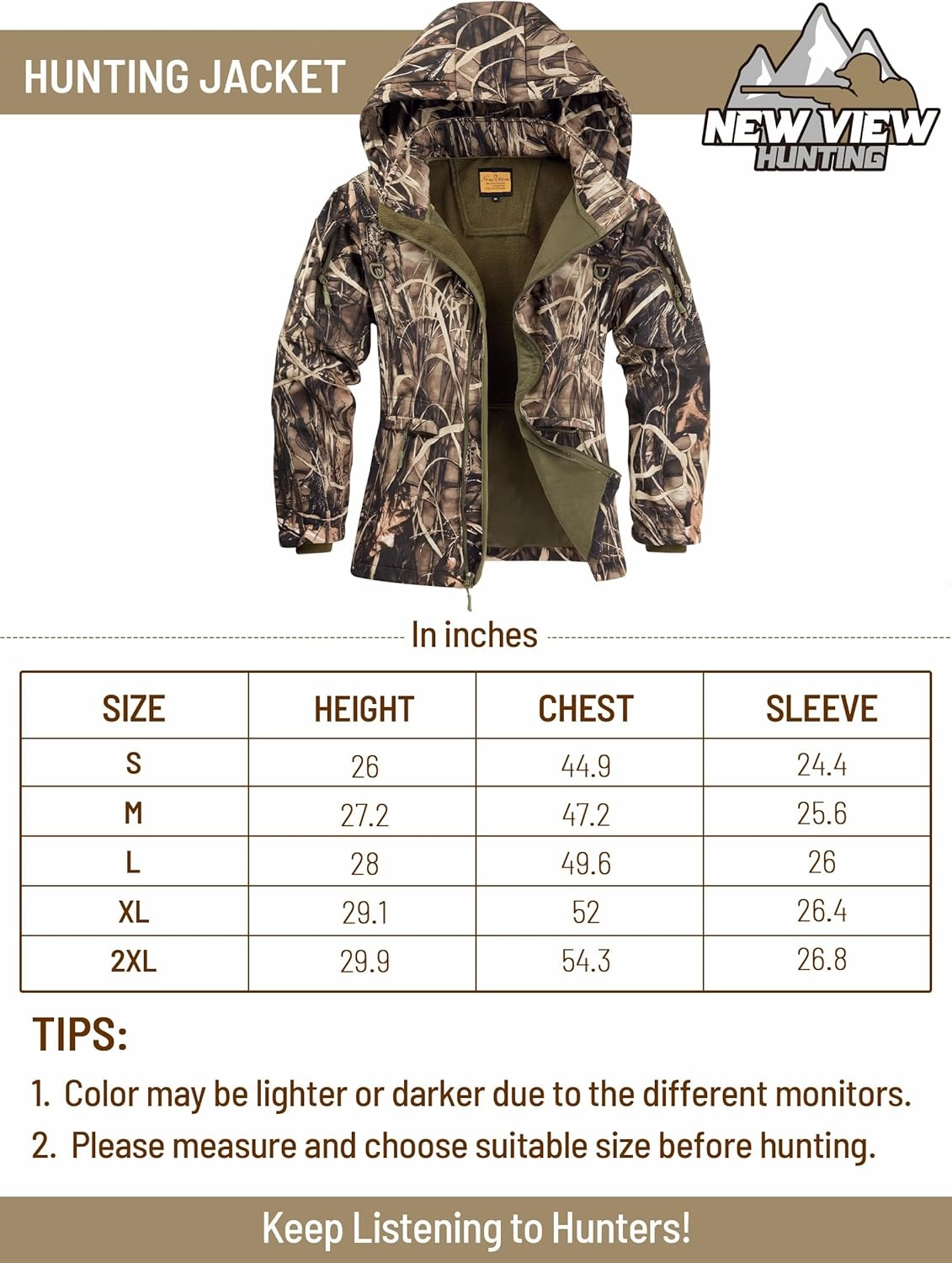 NEW VIEW Womens Hunting Clothes, Upgraded Ultra-Quiet Water Resistant Camo Hunting Jacket for Duck Waterfowl Deer Hunting