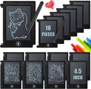Nezyo 16 Pieces 4.5 Inch Mini LCD Writing Tablet Electronic Doodle Board for Colorful Drawing Tablet Erasable Writing Pad Reusable Learning Gift for Girls Boys (Black)