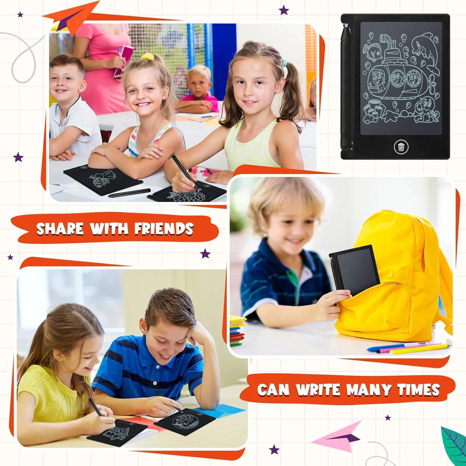 Nezyo 16 Pieces 4.5 Inch Mini LCD Writing Tablet Electronic Doodle Board for Colorful Drawing Tablet Erasable Writing Pad Reusable Learning Gift for Girls Boys (Black)