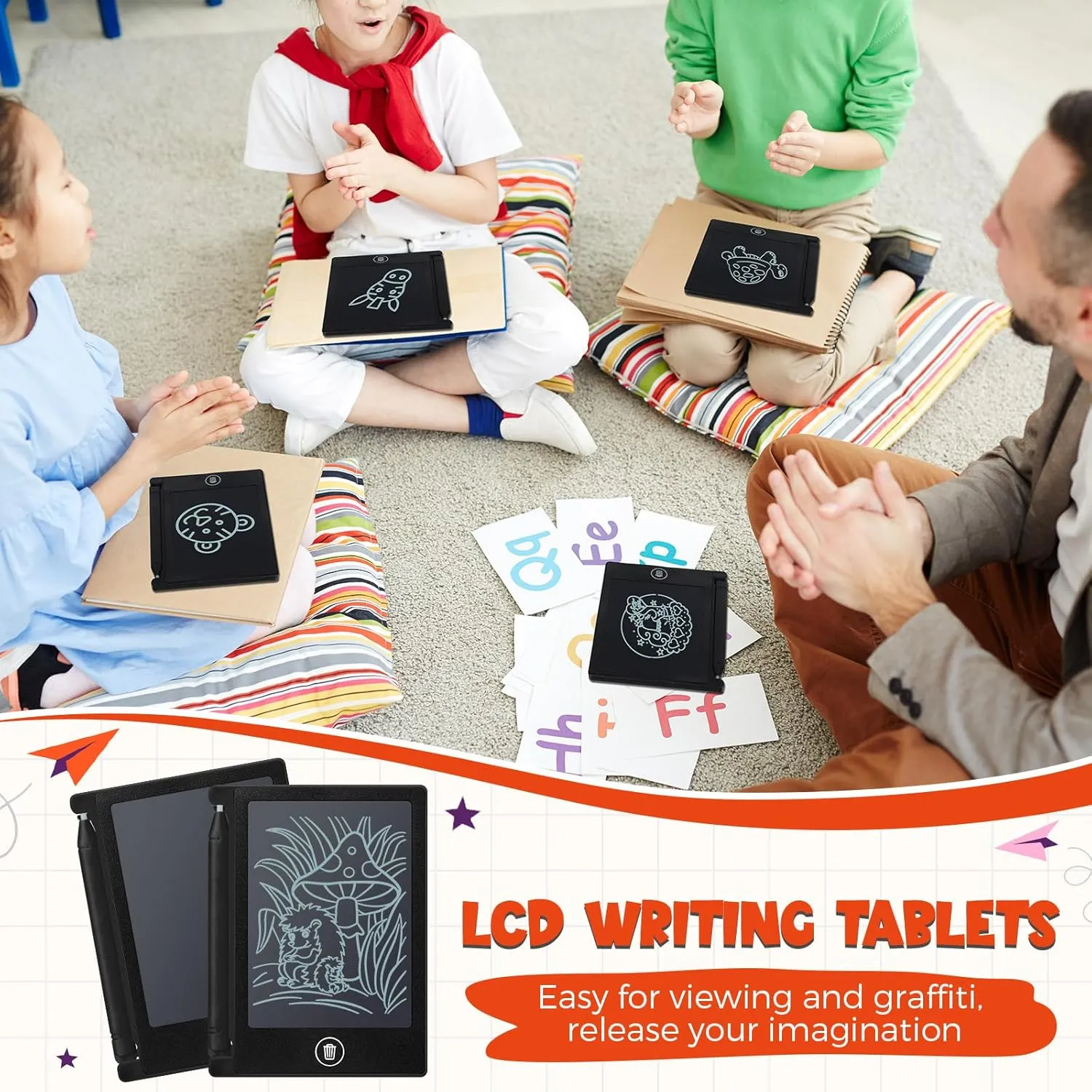 Nezyo 16 Pieces 4.5 Inch Mini LCD Writing Tablet Electronic Doodle Board for Colorful Drawing Tablet Erasable Writing Pad Reusable Learning Gift for Girls Boys (Black)