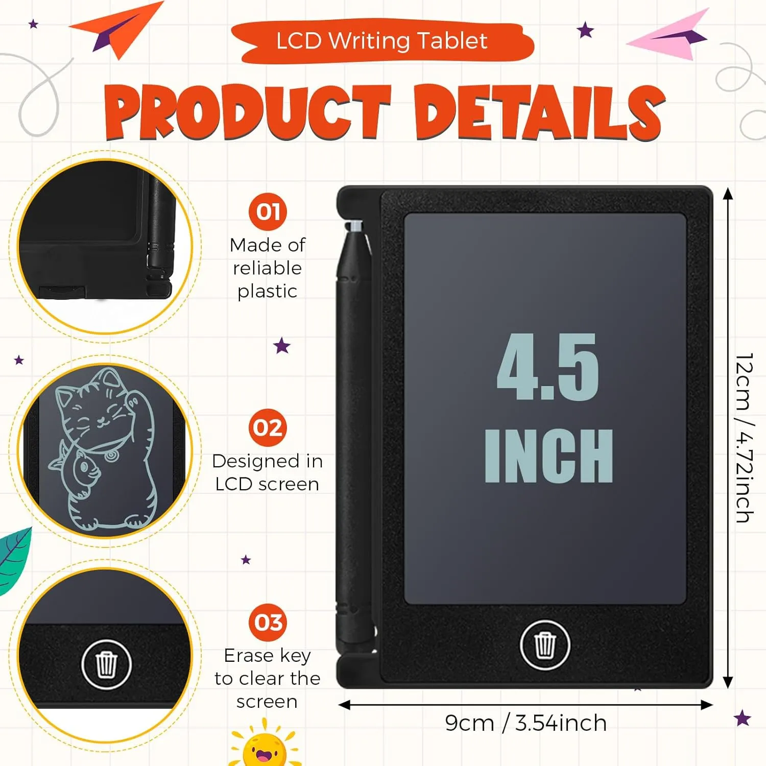 Nezyo 16 Pieces 4.5 Inch Mini LCD Writing Tablet Electronic Doodle Board for Colorful Drawing Tablet Erasable Writing Pad Reusable Learning Gift for Girls Boys (Black)