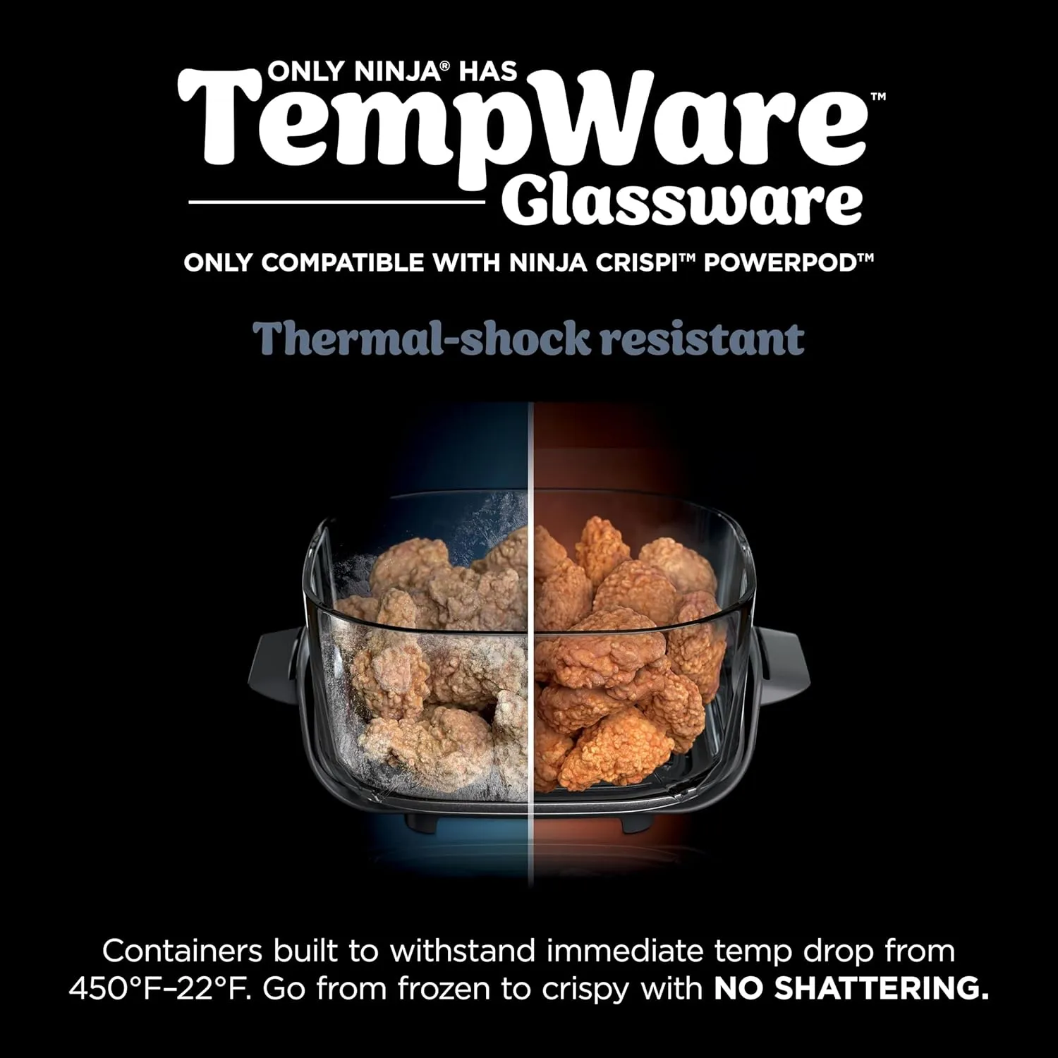Ninja 2.5 QT TempWare Glass Container with Storage lid, Compatible Crispi Portable Cooking System, Microwave, Freezer and Dishwasher Safe, PFAS Free Glass Cooking Surface