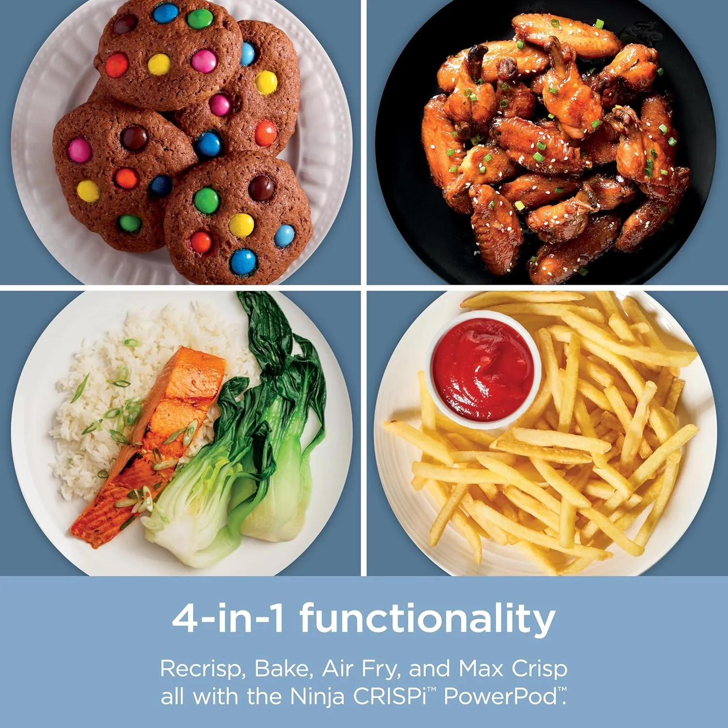 Ninja Crispi 4-in-1 Portable Glass Air Fryer Cooking System, 4QT & 6Cup Glass Containers with Storage Lids, Easy Meals, Microwave, Freezer & Dishwasher Safe, Air Fry, Bake, & More, Periwinkle, FN101PL