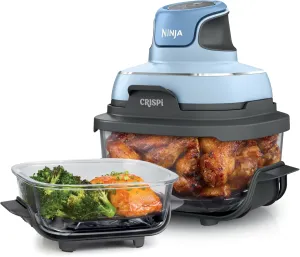 Ninja Crispi 4-in-1 Portable Glass Air Fryer Cooking System, 4QT & 6Cup Glass Containers with Storage Lids, Easy Meals, Microwave, Freezer & Dishwasher Safe, Air Fry, Bake, & More, Periwinkle, FN101PL