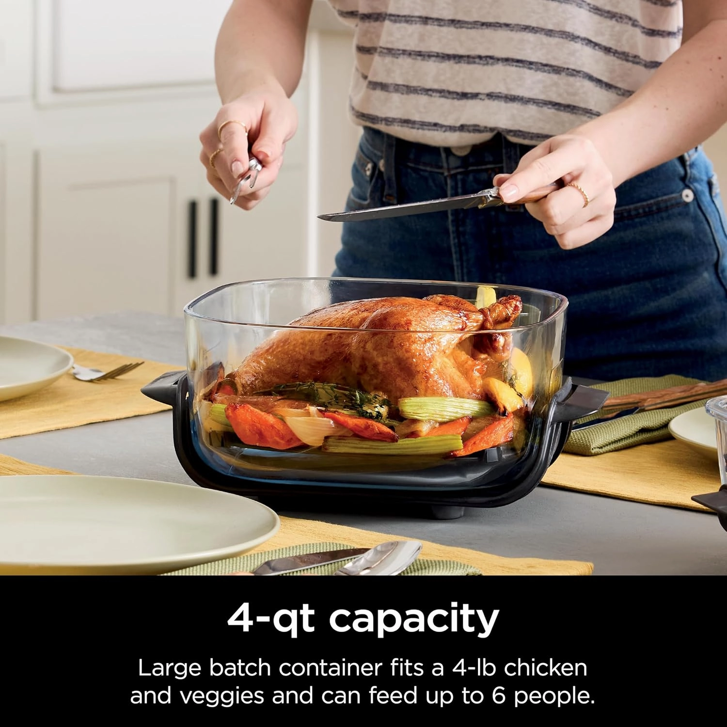 Ninja 4 QT TempWare Glassware Container with Storage lid, Compatible Crispi Portable Cooking System, Microwave, Freezer and Dishwasher Safe, PFAS Free Glass Cooking Surface