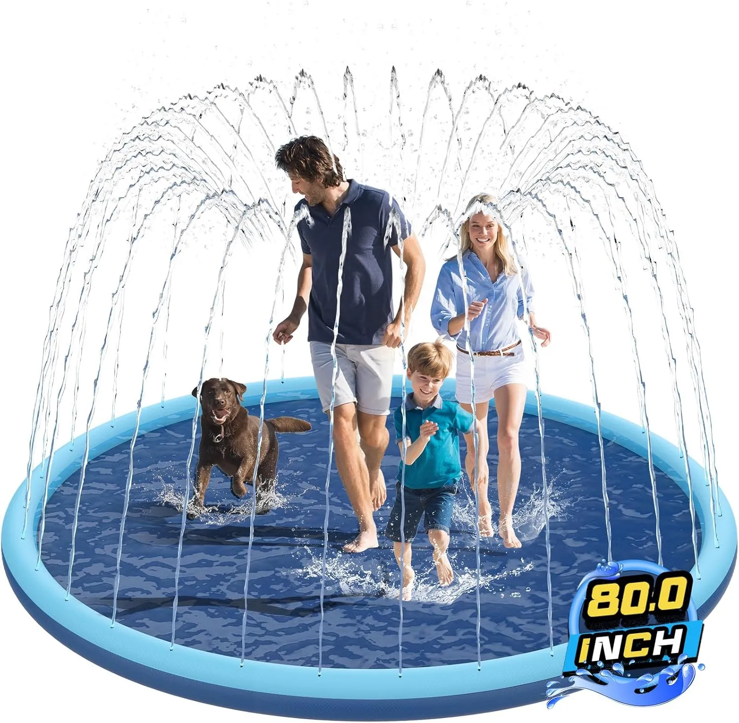 Non-Slip Splash Pad for Kids and Dog, 80" Extra Large Baby Play Mat, Dog Pool Toys, Thicken Sprinkler Pool Summer Outdoor Water Toys for Ages 3-12 Boys Girls, Parent-Kids &Games Fun Backyard Fountain