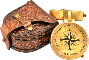 Not All Who Wander 2" Pocket Compass are Lost Engraved Compass Scripture Antique Brass J.R.R. Tolkien Pocket Compass Vintage Compass for Hiking & Camping Gifts for Men with Artificial Leather Case